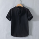Muji superior product Henry collar linen short-sleeved shirt men's collarless men's cotton and linen shirt t-shirt top polo Muji superior product RC210 black 4XL