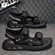 
Huili sandals men's shoes for summer breathable open-toe sandals Roman shoes black outside soft sole casual beach shoes all black 42