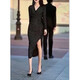 
FHHUABD9926 Da Aimei Yiyuan 2025 Spring New Dress V-neck Slim Hip Slit Slit Skirt Mid-length Women's Skirt Black Dress M