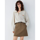 ELLE brown striped texture irregular lapel shirt for women 2025 autumn new design niche shirt striped L