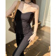 New summer hot girls must wear breasts and waist-retracting and micro-shaping fish bones and strapless V-neck sexy outerwear beautiful back top for women black [KK-K1048] 2XL