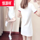 恒源祥新品冰丝夏装翻领t恤女短袖运动休闲小个子polo衫中长款女连衣裙 AL829黑色 L 103-113斤