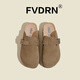 Luxury style bag-toe slippers for women 2025 new summer wear retro casual flat sole soft sole Birkenstock slippers HCS--828-1A deep khaki 36