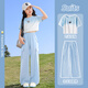 
Yoyo one (Yoyo one) girls summer suit 2025 new ice silk wide-leg pants children's fashionable street frying summer suit girls dopamine short sleeves 15265 green + 9937 meters white [set] 160 160cm