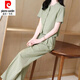 皮尔卡丹（pierre cardin）时尚套装女夏季2025新款洋气显瘦御姐圆领短袖衬衫直筒裤两件套女 12608-黑色套装 L 【建议95-110斤】