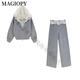 Magiopy International Luxury High-End-Marke Mode altersreduzierende Freizeitanzug für Frauen Frühling Spitze Spitze gefälschte zweiteilige Jacke Graues zweiteiliger Set XL (121-130jin [Jin ist gleich 0,5 kg]))