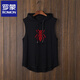 
ROMON Summer Hooded Vest Men's New Style Outdoor Fashion Brand Hooded Sleeveless T-Shirt Top Men's Trendy Sports Vests and Vests Jack; Black L