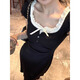 Hao'e French Black Square Kragen gefälschte zweiteilige Kleid für Frauen im Sommer Design High-End-Temperament Taille-Hugging Long Rock [gefälschter zweiteiliger Schwarz] M.