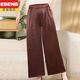 
EBENB Summer Female Satin High Waist Versatile High-end Ice Feeling Slimming Skin-friendly High Breathable Wide-Legging Pants Black-KML-9928 2XL [110-130Jin[Jin equals 0.5 kg]]