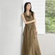 Dialogue Style de travail Robe de chemise de taille à cordon de taille pour les femmes 2025 Été Nouveau haut de gamme Haut-plage Sans manches à manches longues Khaki M