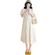 Ran Qiqi pregnant women's dress light luxury high-end 2025 new summer French cotton hollow short-sleeved loose large-size skirt milk apricot color L