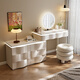 Xinang 2025 New Solid Wood Dressing Table Modern Simple Bedroom Dressing Table Drawer Cabinet Integrated Small Storage Cabinet Cosmetic Mirror 80cm Rock Surface + Three Drawer Cabinets + Sunglasses + Cat Claw Swivel Chair