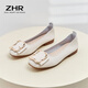 ZHR single shoes women's soft flat bottom light mouth bean women's shoes fairy style light lazy shoes one-step AH95F beige 38