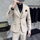 
CEO Yageo groom suit men's three-piece set British casual business suit men's dress slim professional suit 9889# double button medium gray (suit + trousers) L