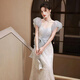 Evening dress skirt for women 2025 new banquet temperament adult gift light luxury niche high-end birthday host feeling blue XS