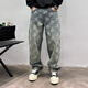 
Meiyao Spring and Autumn American casual and handsome graffiti printed retro jeans men's straight loose wide-leg floor dad pants, deep khaki color 9227 loose straight 30 120-130Jin[Jin equals 0.5 kg]