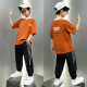 Cool Chapter (KUZHANG) boys summer clothing children 2025 new fashionable street-fried sports suit mid-large children summer short-sleeved trousers trendy children's clothing 3415 orange 2695 black + 9767 black 5725 140 CM