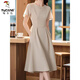 Woodpecker 2025 summer French style and many kinds of cold and unique apricot color waist-hugging dress. Women's temperament is age-reducing. Apricot color L is recommended. 105-115Jin [Jin equals 0.5 kg]