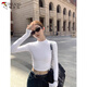 Woodpecker small high collar long-sleeved T-shirt for women autumn new navel-baring short slim fit cotton bottoming shirt top black 2XL