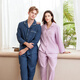 American Standard autumn and winter new woven cotton couple's long-sleeved pajamas women's lapel pure cotton men's home clothes Crystal Purple M