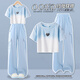 
Yoyo one (Yoyo one) girls summer suit 2025 new ice silk wide-leg pants children's fashionable street frying summer suit girls dopamine short sleeves 15265 green + 9937 meters white [set] 160 160cm