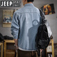 JEEP SPIRIT吉普美式复古明线原色牛仔衬衫男2025秋季新款多口袋宽松休闲衬衣 811深蓝色 L 合适体重120-140斤