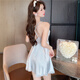 Victoria's Style Pyjamas für Frauen im Sommer Ice Seide Sexy 2025 Neues Hosentender Nachthemd mit Brustpolster Spitze Frühling und Herbst Home Clothes JS_9227# Single -Hosentender -Rock schwarz mit beweglicher Brust XL