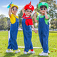 Kaikaijia children's performance clothing kindergarten cos Mary Mario overalls suit boys and girls performance clothing children red short-sleeved + denim short overalls free socks of the same color 100cm suitable for heights below 90cm