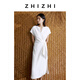Zhizhi Yulangan – petite robe en lin pour femmes, col en v, manches courtes, taille, nouveau style, Yabai S, été 2025