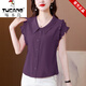 Woodpecker brand women's doll collar short-sleeved chiffon shirt new style fashionable solid color versatile loose shirt 6218 leather pink M Recommended 100 Jin [Jin equals 0.5 kg] below