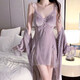 
Autumn and winter pajamas and sexy atmosphere on the bed Large-scale fun home clothes set with breast pad Sexy nightgown robe Taro purple nightgown + 3879 Taro ultraviolet robe + waist M suggestion 80-105 Jin [Jin equals 0.5 kg]