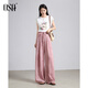 OSA (OSA) lazy style drawstring wide-leg pants for women 2025 summer new versatile slim elastic waist straight floor trousers Pink M