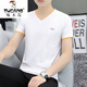 
Woodpecker 2025 new Xinjiang pure cotton men's short-sleeved T-shirt base shirt V-neck T-shirt trendy half-sleeved summer top 691 white M