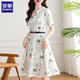 ROMON high-end dress summer 2025 new small person with fashionable temperament waist-hugging and slimming fashionable printed chiffon skirt color 2XL recommended 130-140Jin [Jin equals 0.5 kg]