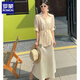 罗蒙绸缎连衣裙两件套女欧洲站2025春夏新款遮肚显瘦天丝收腰衬衫吊带 冰川蓝 套装 M 建议80-110斤