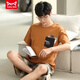 Catman (Miiow) reines Baumwollkurzarmpyjama für den Sommer-Dünnstil von Männern kann außen für Teenage Stripes Herren Home Clothes Lose Summer Style A679 L (empfohlen 115-135 Jin [Jin gleich 0,5 kg]) getragen werden.