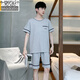 Modal men's pajamas spring and summer shorts shorts pure cotton young and middle-aged large size casual Korean style home clothes 9928 [H series men's short-sleeved shorts suit] L [100-125Jin [Jin equals 0.5 kg]]