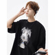 Poum Herren Sommer Personalisierte gedruckte gedruckte kurzärmelige T-Shirt Trendy Marke Einfache und vielseitige modische lockere lässige runde Hals-Top CQS-1480 Black XL