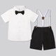 Goku Kinderanzug Set Jungen hübsches kleines Jungen Blumenmädchen Host Bühne Performance-Kleid schwarze Shorts + weißes Hemd + schwarze Fliege + Riemen 110 Empfohlenes Gewicht 30-37 Jin [Jin gleich 0,5 kg]
