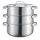 Shuangshan stainless steel steamer, steamer, household multifunctional stew pot, three-layer thickened composite soup pot, steaming and stew integrated pot, 2 layers (soup pot*1+steamer*2+pot lid*1) 24cm