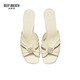 Deep Atem Tief Atem Frauenschuhe Schaffell weiche faltige dicke Absätze Jingshe bequeme High Heel Sandalen Ax14116 Weiß 35