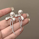 Bai Qixin 925 silver needle bow imitation pearl earrings for women light luxury niche high-end temperament earrings 2025 new earrings bow pearl tassel earrings