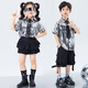 Tecnología para niños de Poresno Catwalk Sense Catwalk Catwalk 1 de junio Caderas de baile de la calle Termina de tendencia de jazz Jazz Boys Future Drum Set de mangas cortas: A694 Top de cuero brillante plateado + B317 Negro 110 cm Tamaño de un solo tamaño