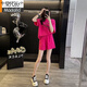 莫代尔运动睡衣套装女时尚简约韩版家居服夏季新款火龙果色短裤可外穿 火龙果色套装【上衣+裤子】 L 建议101-120斤