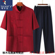 啄木鸟中老年人夏季短袖套装中式唐装男士汉服中国风太极服晨练休闲外套 浅灰色一条龙款短袖（套装 2XL 41号建议140-160斤