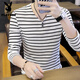 Playboy (Playboy) T-shirt à manches longues pour hommes 2025 Spring and Automne New V-Neck Base Shirt Trendy Casual Casual Contrast Striped T-shirt Top 6188 Black XL