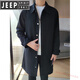 JEEP SPIRIT潮牌秋季男士中长款牛仔风衣男潮流韩版休闲宽松帅气大衣翻领外套 黑色 M 165(斤左右)