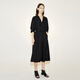 LESS spring cotton skirt for women casual temperament V-neck waist short-sleeved dress 2N3G14110 001/Black L