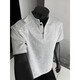 
Light gray deconstructed Henry neck polo shirt men's summer American trendy short-sleeved T-shirt for men's handsome versatile top light gray L