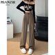 
Cotton summer thin high-waist casual pants for women 2025 new high-end draped trousers ice silk straight wide-leg pants 651 gray [high quality 21.5] L 110-125Jin [Jin equals 0.5 kg]